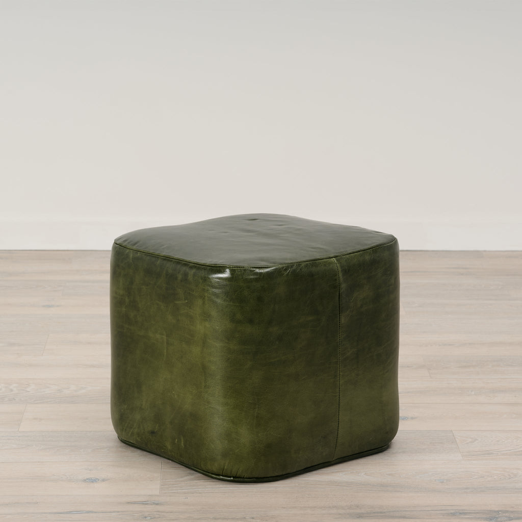 Pouf Ames en cuir vert verdoyant