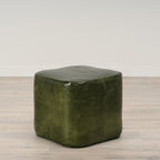 Pouf Ames en cuir vert verdoyant