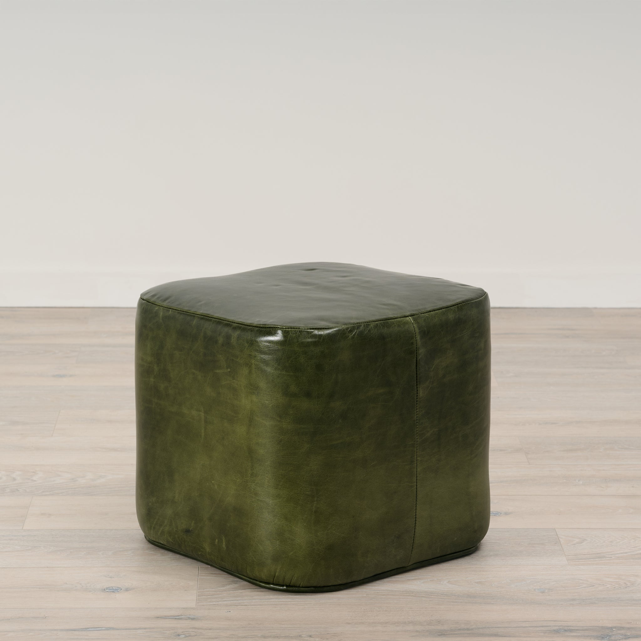 Pouf Ames en cuir vert verdoyant