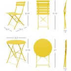 3pc Metal Folding Bistro Set, Weather-Resistant Outdoor/Indoor Conversation Set for Patio, Yard, Garden