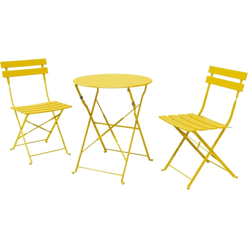 3pc Metal Folding Bistro Set, Weather-Resistant Outdoor/Indoor Conversation Set for Patio, Yard, Garden