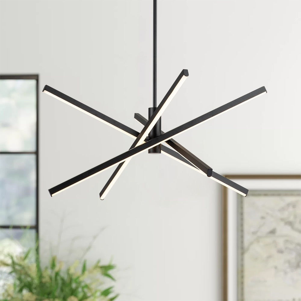 Lustre LED moderne en aluminium noir et or de style Sputnik, suspension linéaire pour salon/salle à manger/cuisine