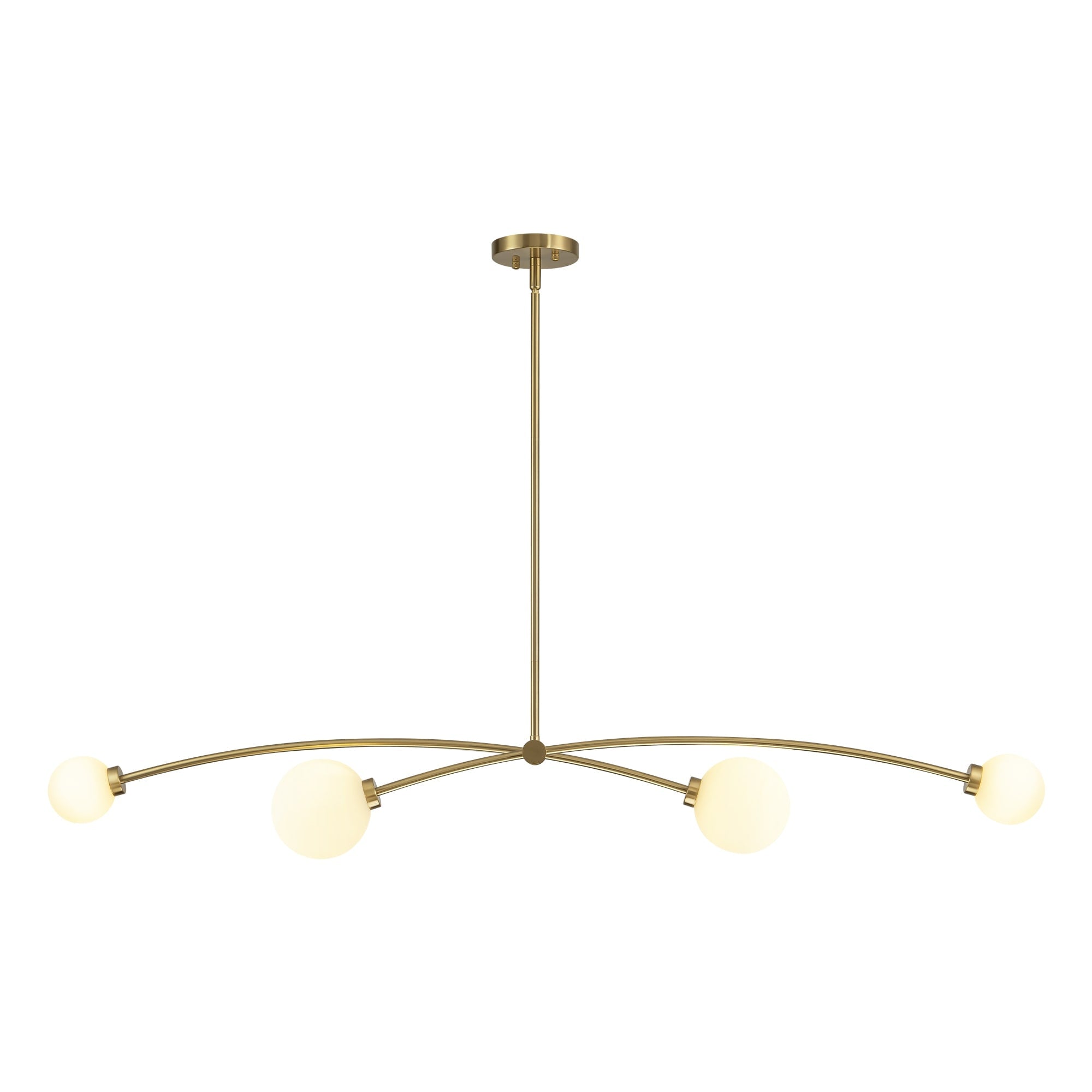 Suspension Sputnik linéaire moderne dorée à 4 lumières, style épuré, idéale pour îlot central ou salle à manger - 130 cm (L) x 28 cm (P) x 15 cm (H)