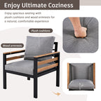 4-Piece Outdoor Sofa Set for 5 People with Removable Cushion & Solid Wood Coffee Table