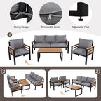 4-Piece Outdoor Sofa Set for 5 People with Removable Cushion & Solid Wood Coffee Table
