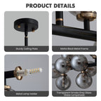 Lustre linéaire moderne du milieu du siècle de 101,6 cm (40 po), suspension Sputnik en laiton doré à 16 lumières avec globe en verre dépoli pour salle à manger