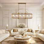 Lustre rectangulaire moderne linéaire en cristal de 101,6 cm (40 po), 16 lumières, laiton doré, idéal pour salle à manger, salon ou îlot de cuisine.