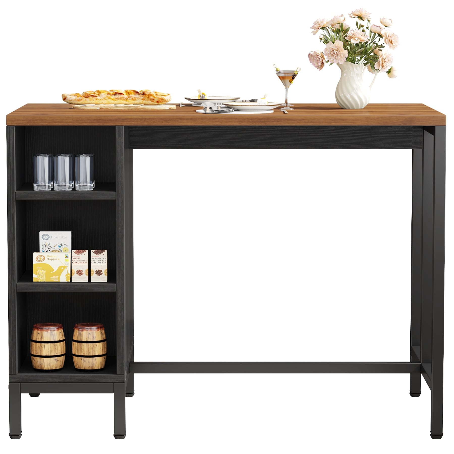 Îlot de cuisine de 43 pouces de large, table de comptoir de cuisine avec 5 étagères ouvertes