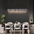 Lustre moderne contemporain en cristal gris fumé et noir à deux niveaux, suspension linéaire pour îlot de cuisine ou salle à manger, 119 cm (47 po).