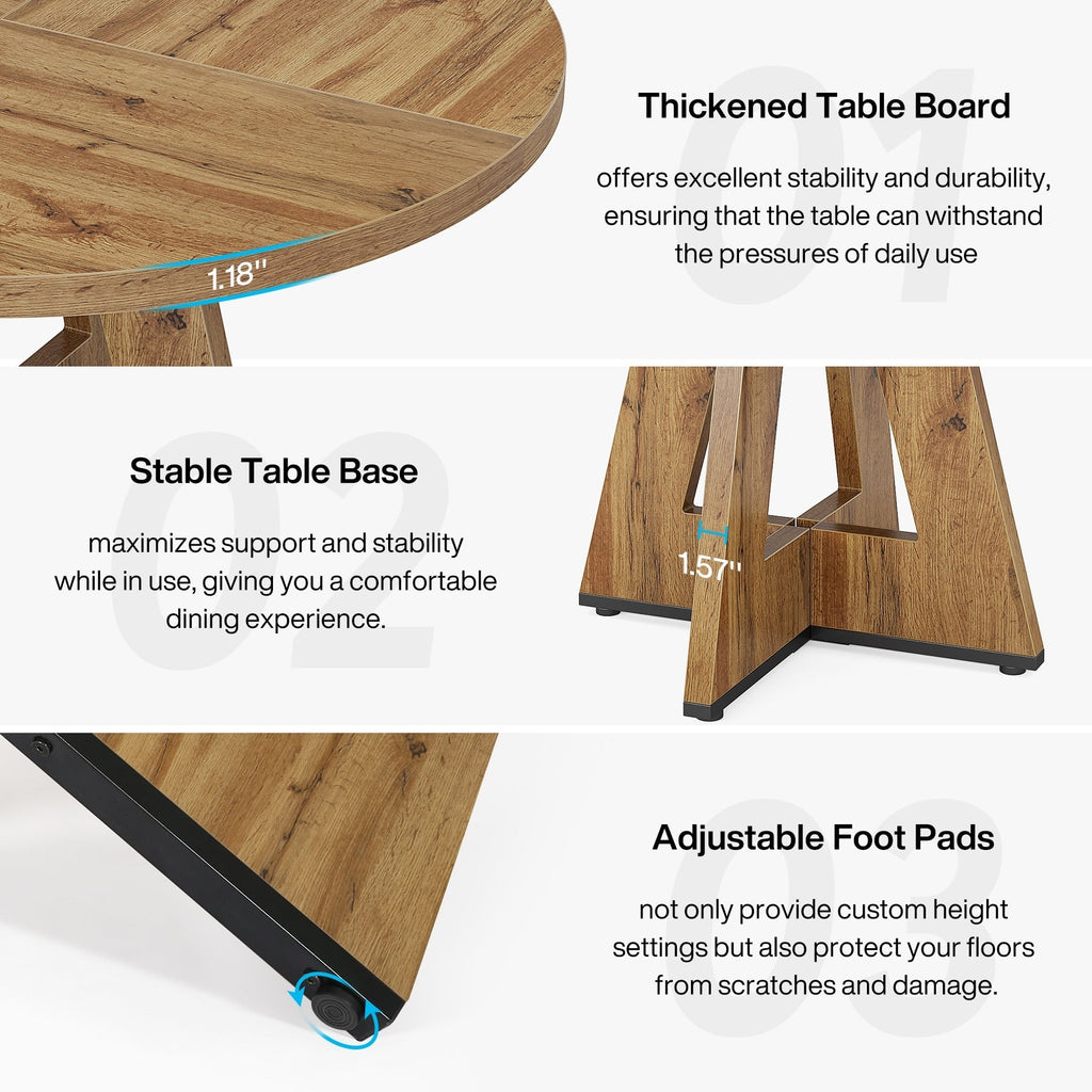 Table de salle à manger ronde de 47 pouces pour 4 personnes, table de cuisine de style campagnard, petite table à manger en bois pour salle à manger ou salon