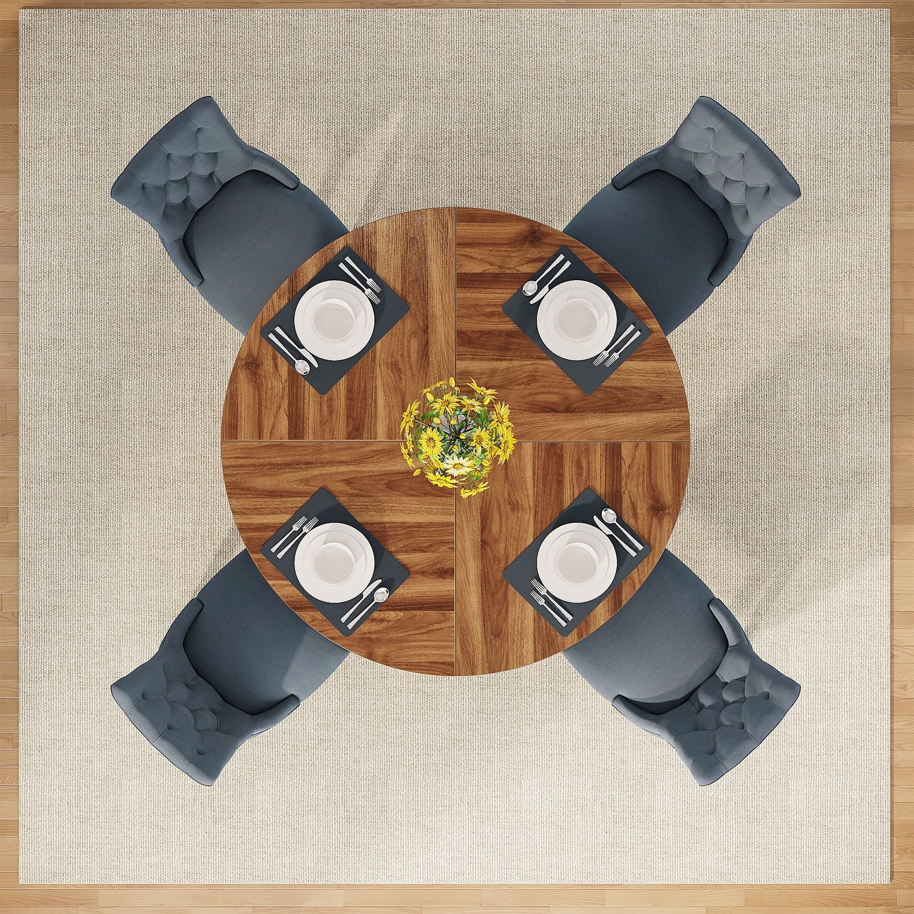 Table de salle à manger ronde de 47 pouces pour 4 personnes, table de cuisine de style campagnard, petite table à manger en bois pour salle à manger ou salon