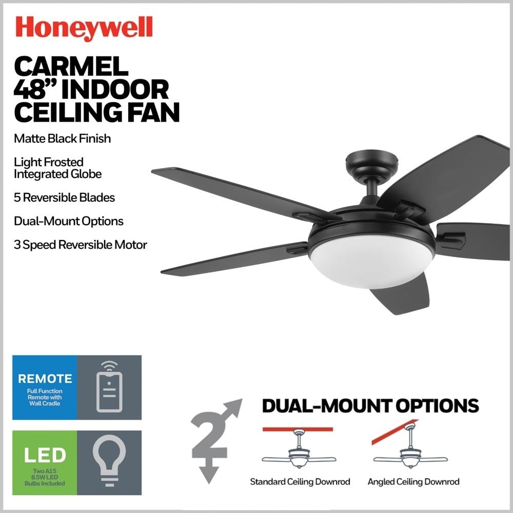 Ventilateur de plafond Honeywell Carmel 48 pouces avec lumière intégrée et télécommande