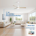 Ventilateur de plafond LED intégré 48 et 52 pouces avec éclairage et télécommande, moteur CC réversible