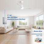 Ventilateur de plafond LED intégré 48 et 52 pouces avec éclairage et télécommande, moteur CC réversible