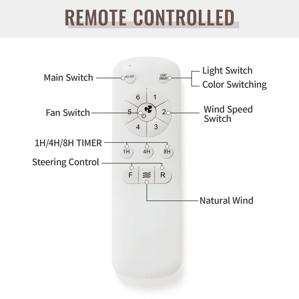 Ventilateur de plafond LED intégré 48 et 52 pouces avec éclairage et télécommande, moteur CC réversible