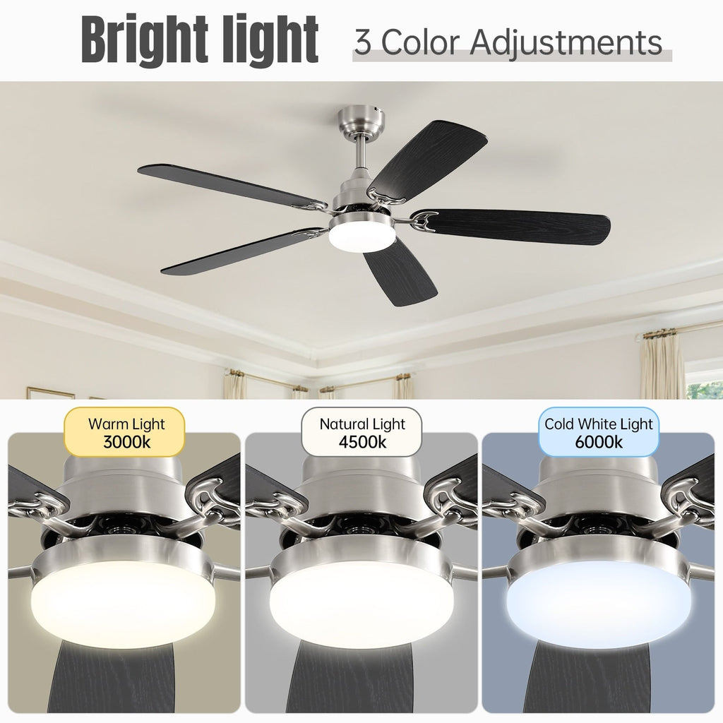 Ventilateur de plafond LED intégré 48 et 52 pouces avec éclairage et télécommande, moteur CC réversible