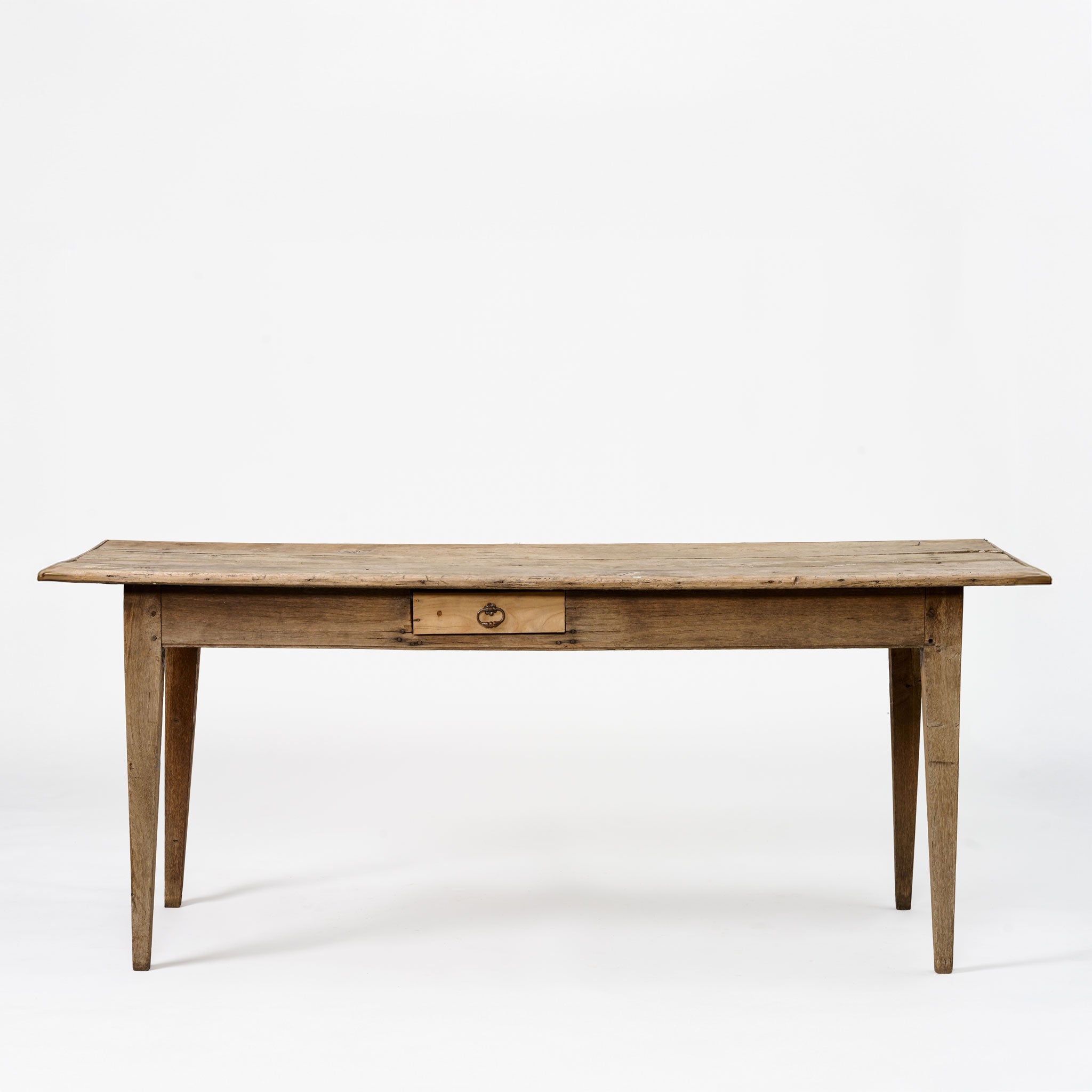 Table de ferme française ancienne du XIXe siècle avec finition blanchie