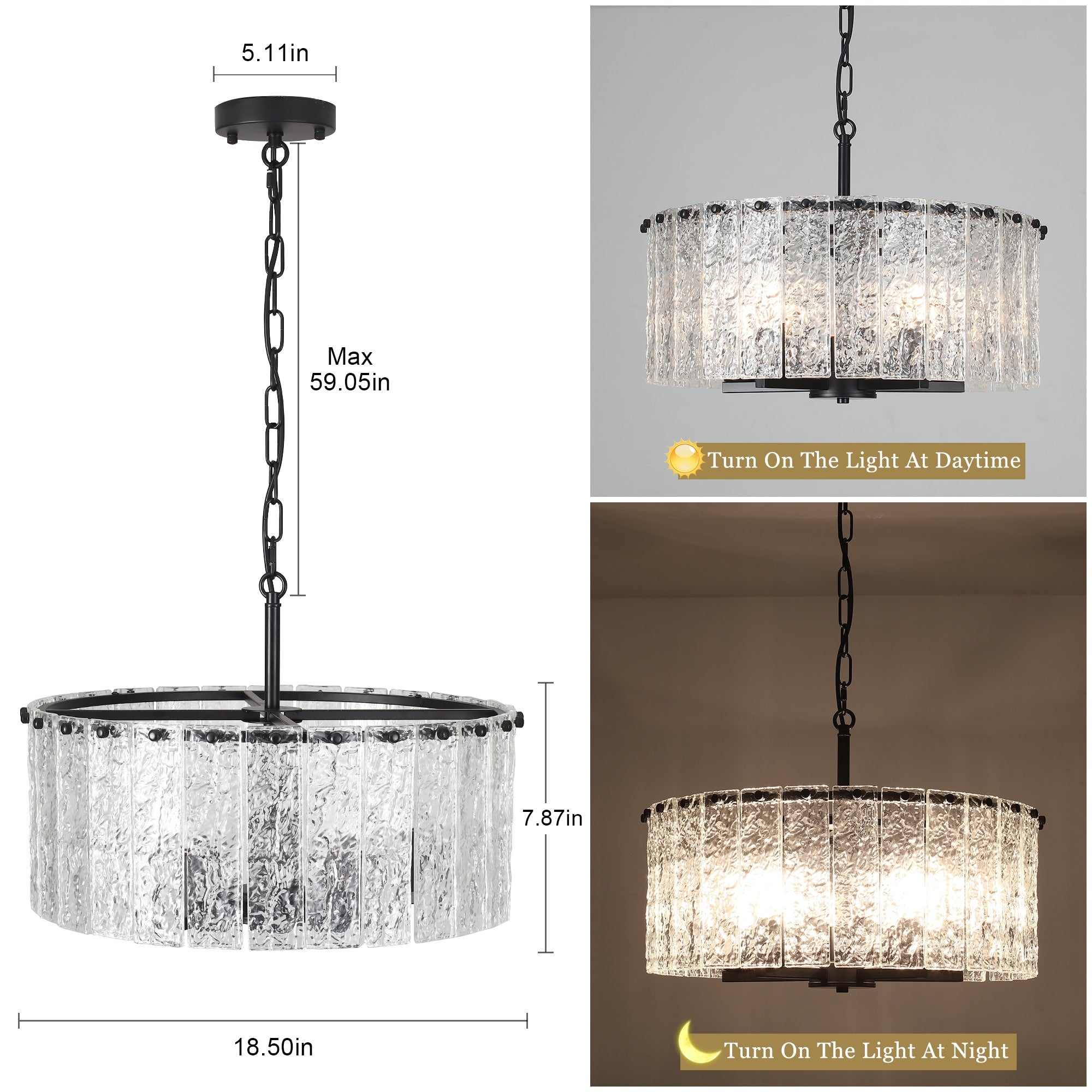 Lustre moderne rond à 5 lumières, style tambour, plafonnier semi-encastré classique, suspension pour îlot de cuisine ou salle à manger