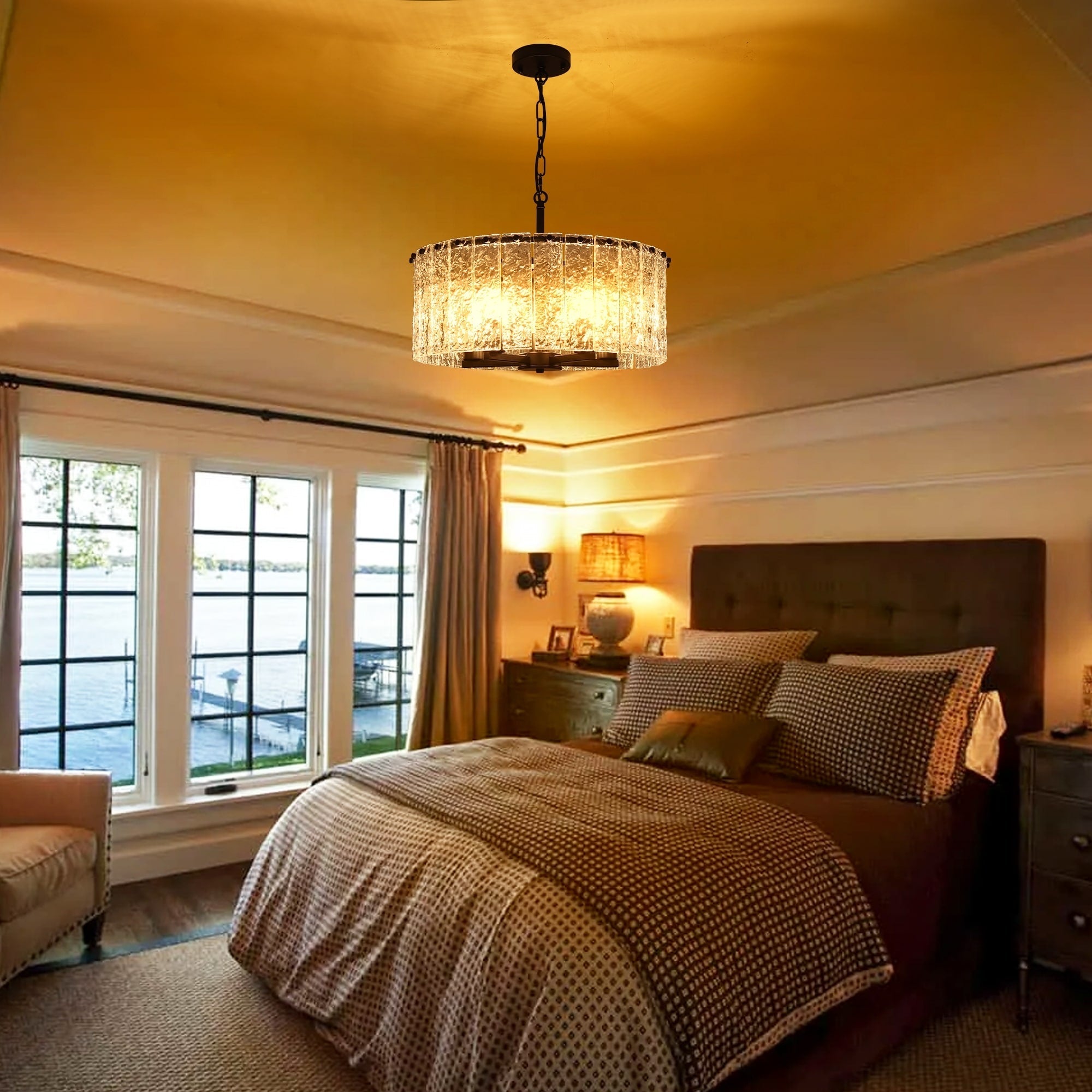 Lustre moderne rond à 5 lumières, style tambour, plafonnier semi-encastré classique, suspension pour îlot de cuisine ou salle à manger