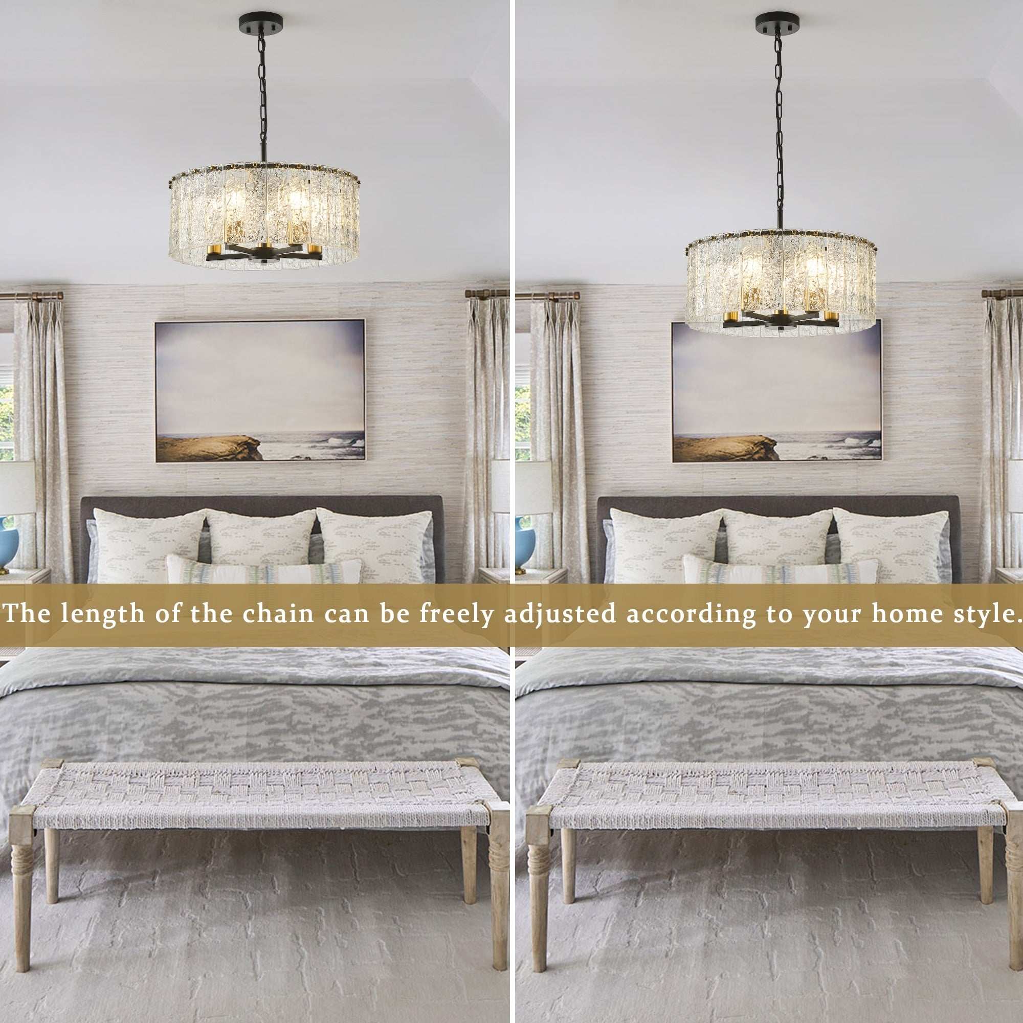 Lustre moderne rond à 5 lumières, style tambour, plafonnier semi-encastré classique, suspension pour îlot de cuisine ou salle à manger