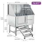 Baignoire de toilettage réglable en acier inoxydable de 127 cm (50 po) de largeur avec rampe d'accès