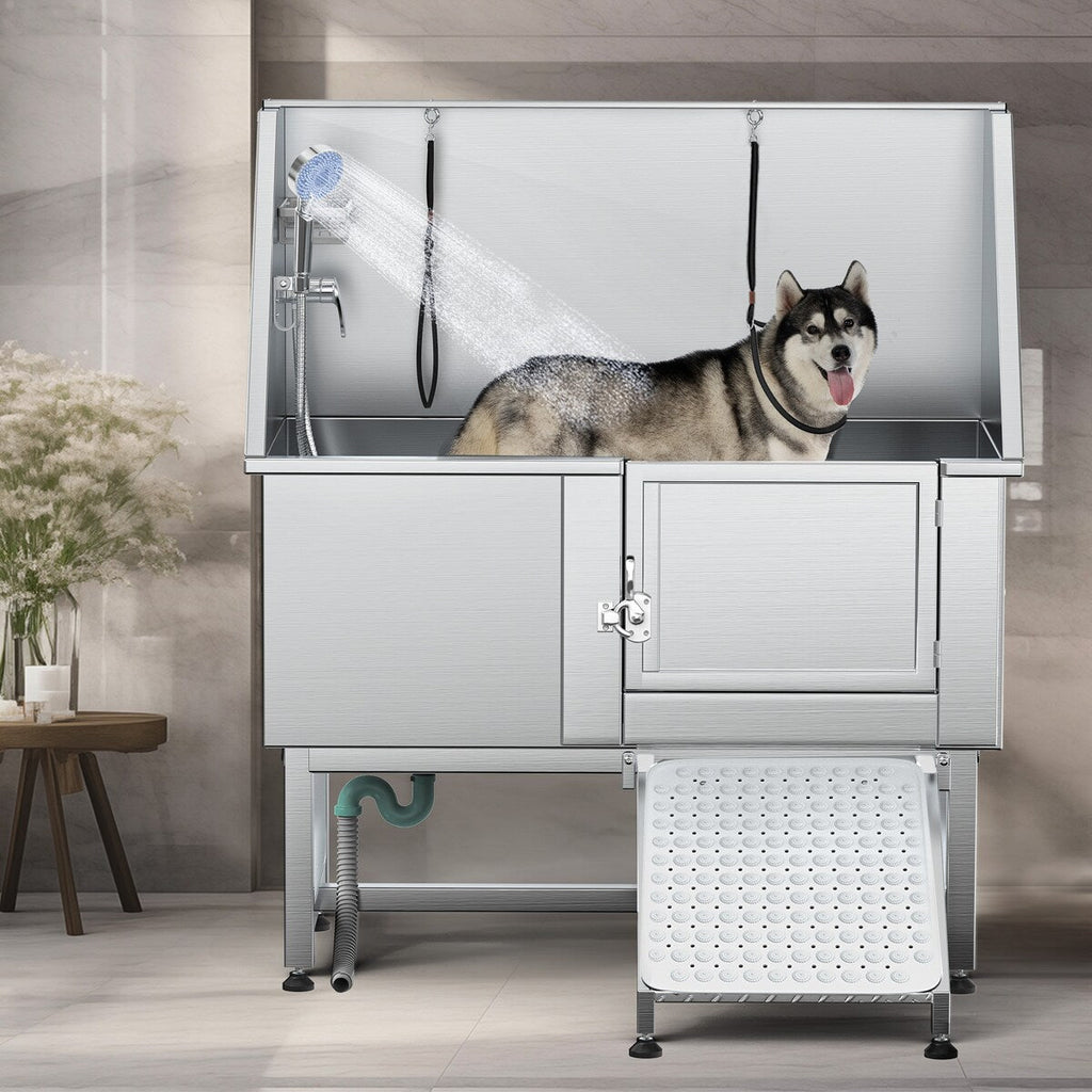 Baignoire de toilettage réglable en acier inoxydable de 127 cm (50 po) de largeur avec rampe d'accès