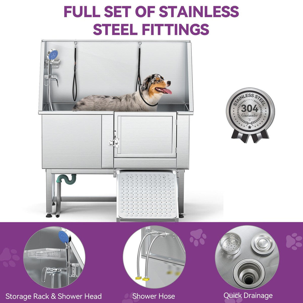 Baignoire de toilettage réglable en acier inoxydable de 127 cm (50 po) de largeur avec rampe d'accès