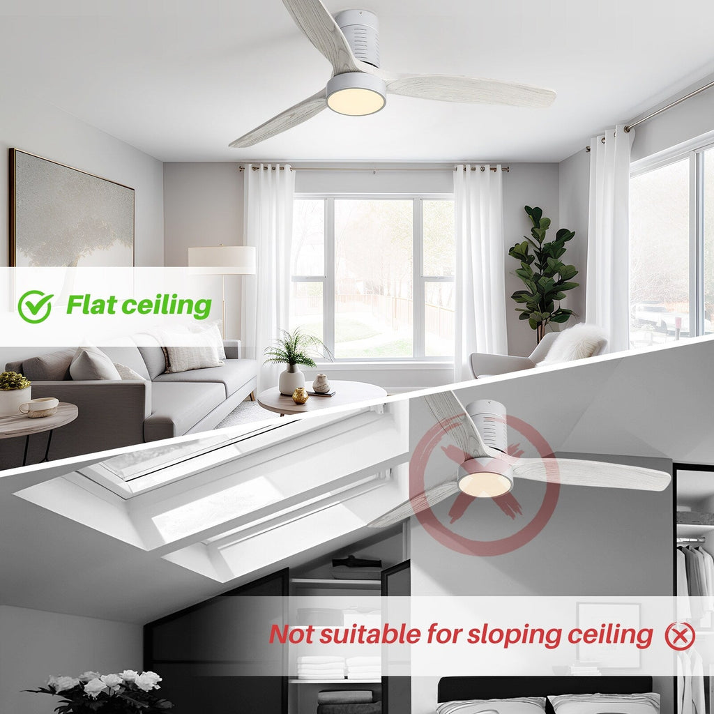 Ventilateur de plafond encastré de style campagnard de 132 cm (52 ​​pouces) avec lumière et télécommande, moteur CC réversible