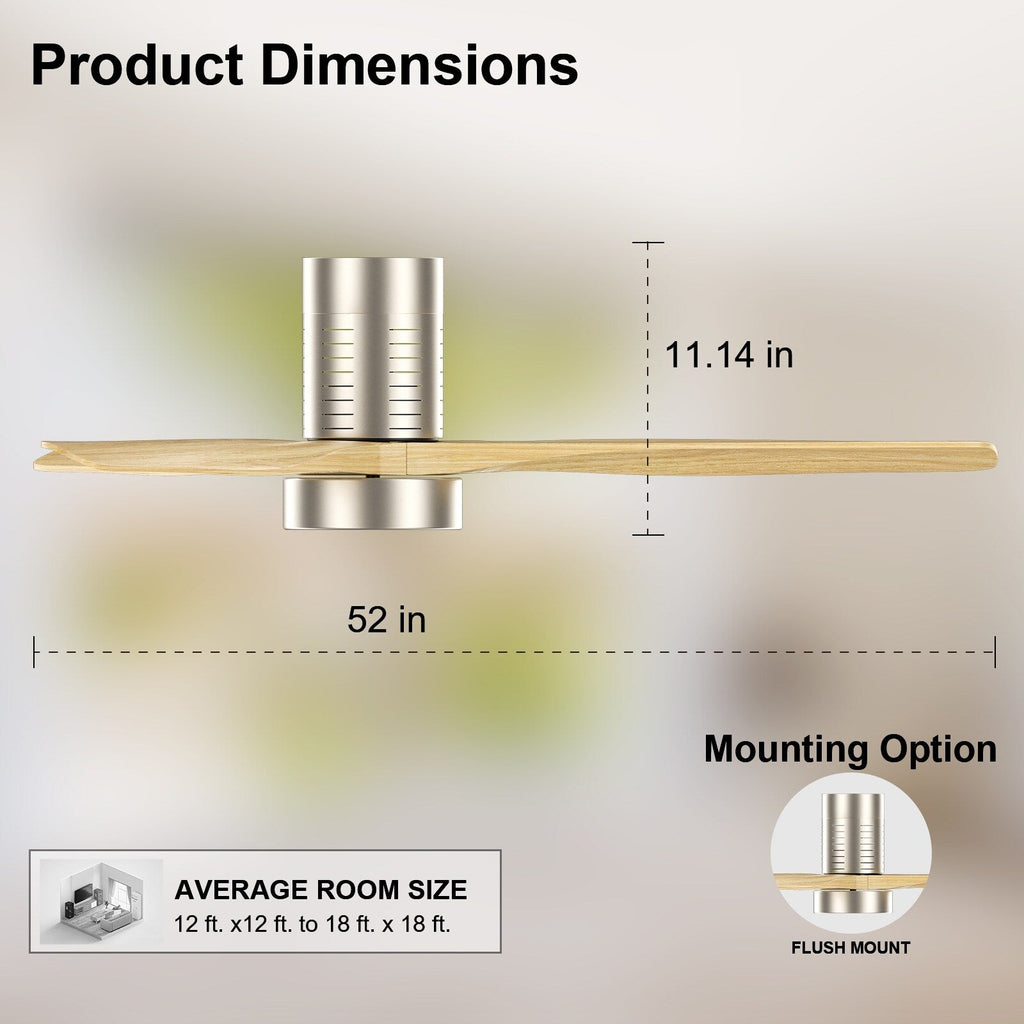 Ventilateur de plafond encastré de style campagnard de 132 cm (52 ​​pouces) avec lumière et télécommande, moteur CC réversible