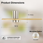 Ventilateur de plafond encastré de style campagnard de 132 cm (52 ​​pouces) avec lumière et télécommande, moteur CC réversible