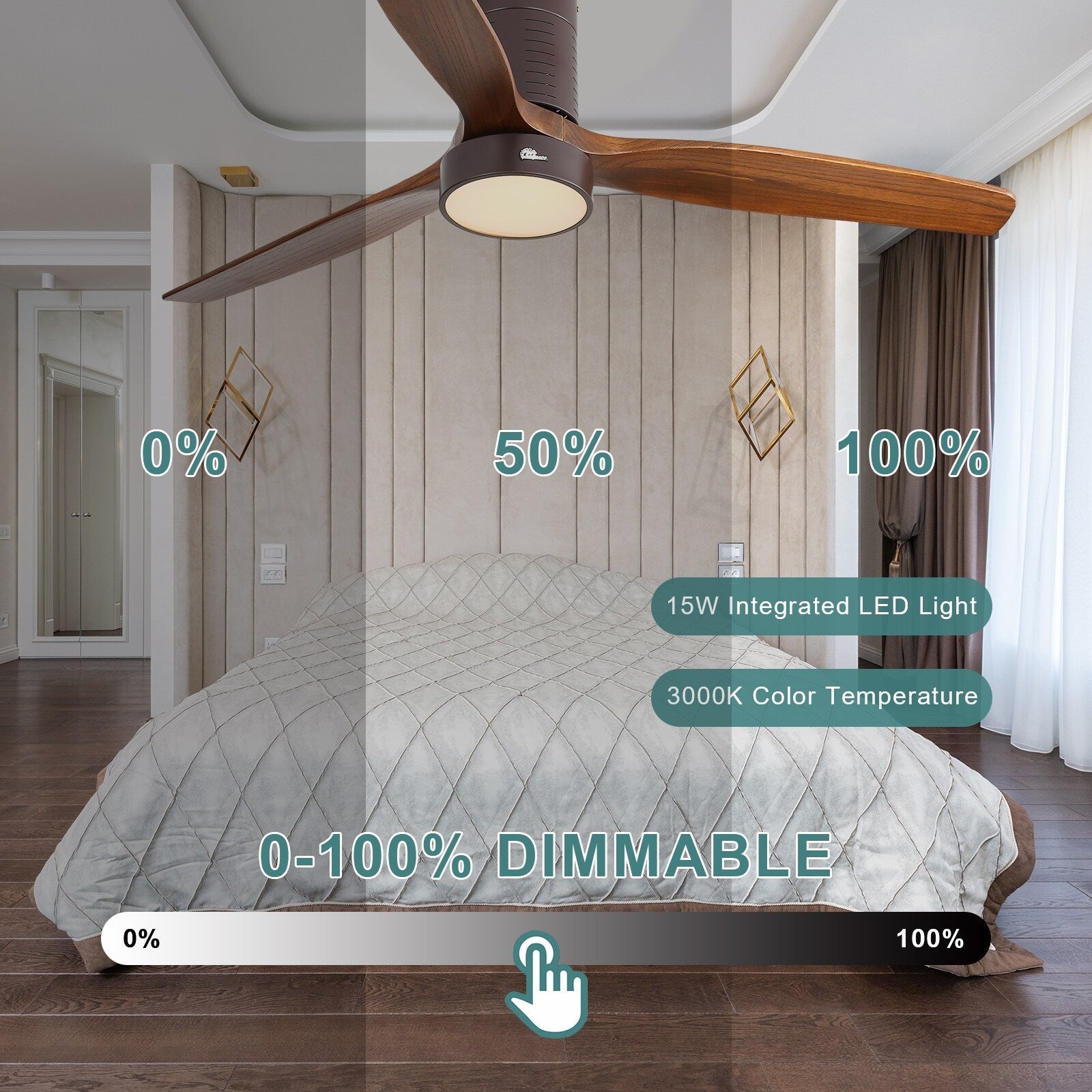 Ventilateur de plafond encastré de style campagnard de 132 cm (52 ​​pouces) avec lumière et télécommande, moteur CC réversible