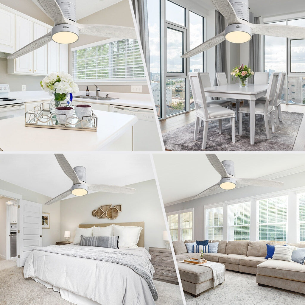 Ventilateur de plafond encastré de style campagnard de 132 cm (52 ​​pouces) avec lumière et télécommande, moteur CC réversible