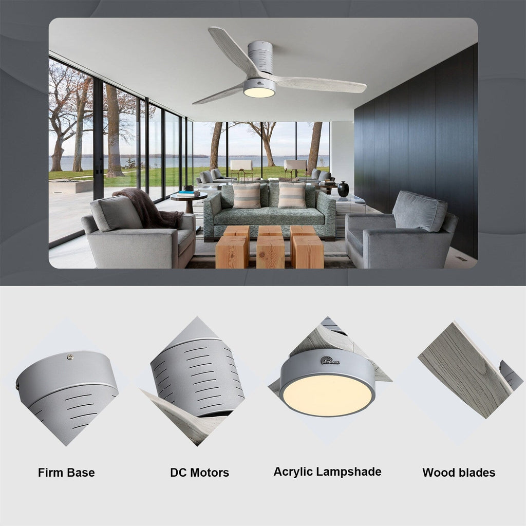 Ventilateur de plafond encastré de style campagnard de 132 cm (52 ​​pouces) avec lumière et télécommande, moteur CC réversible