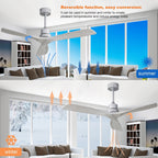 Ventilateur de plafond moderne de 132 cm (52 ​​pouces) en bois massif et ABS avec télécommande (sans éclairage), 6 vitesses de ventilation et flux d'air réversible.