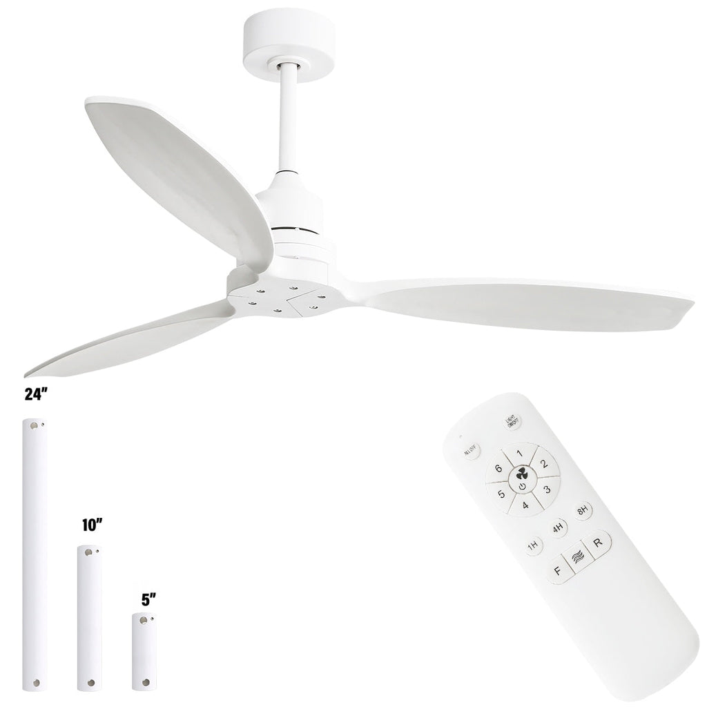 Ventilateur de plafond moderne de 132 cm (52 ​​pouces) en bois massif et ABS avec télécommande (sans éclairage), 6 vitesses de ventilation et flux d'air réversible.