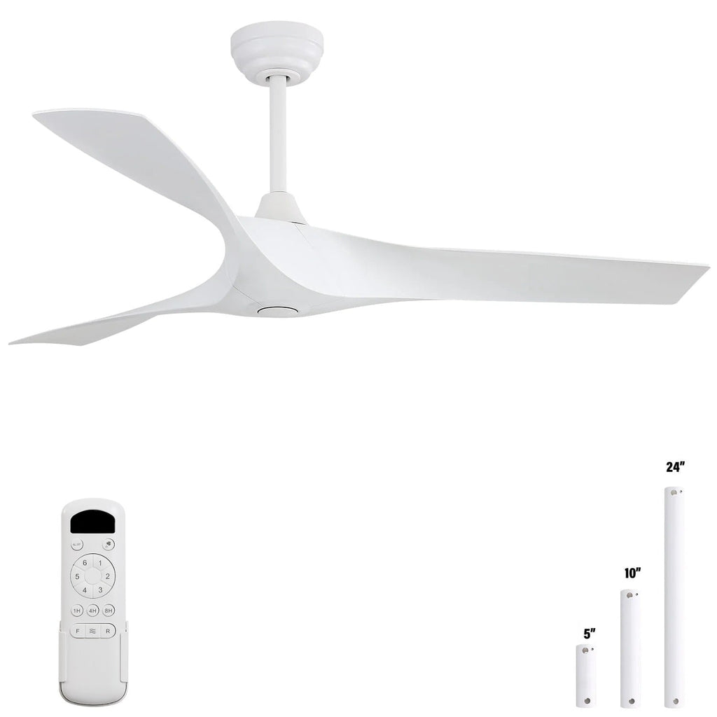 Ventilateur de plafond moderne de 132 cm (52 ​​pouces) en bois massif et ABS avec télécommande (sans éclairage), 6 vitesses de ventilation et flux d'air réversible.