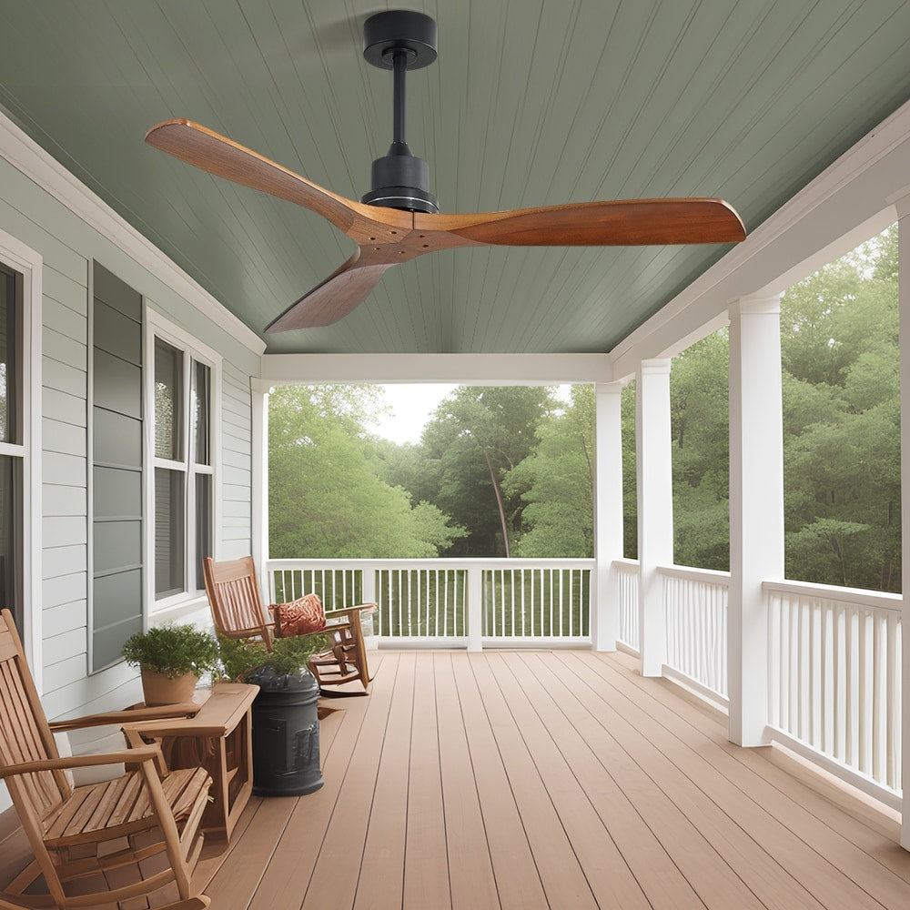 Ventilateur de plafond moderne de 132 cm (52 ​​pouces) en bois massif et ABS avec télécommande (sans éclairage), 6 vitesses de ventilation et flux d'air réversible.