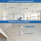 Ventilateur de plafond moderne de 132 cm (52 ​​pouces) en bois massif et ABS avec télécommande (sans éclairage), 6 vitesses de ventilation et flux d'air réversible.