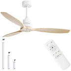 Ventilateur de plafond moderne de 132 cm (52 ​​pouces) en bois massif et ABS avec télécommande (sans éclairage), 6 vitesses de ventilation et flux d'air réversible.