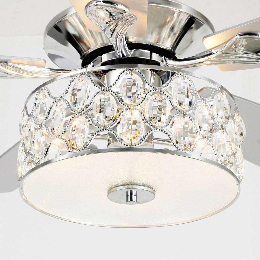 Lustre moderne à 4 lumières de 52 pouces avec ventilateur de plafond en cristal et télécommande