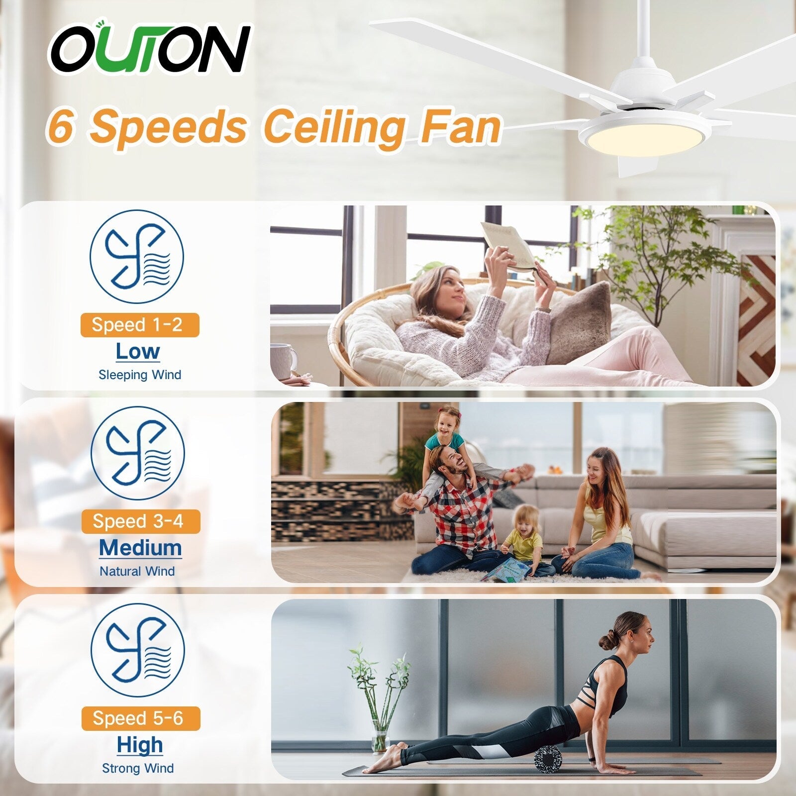 52 Ventilateurs de plafond modernes avec éclairage et télécommande, LED à intensité variable