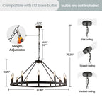 Lustre rond de 54 pouces en forme de roue de chariot avec 24 lumières