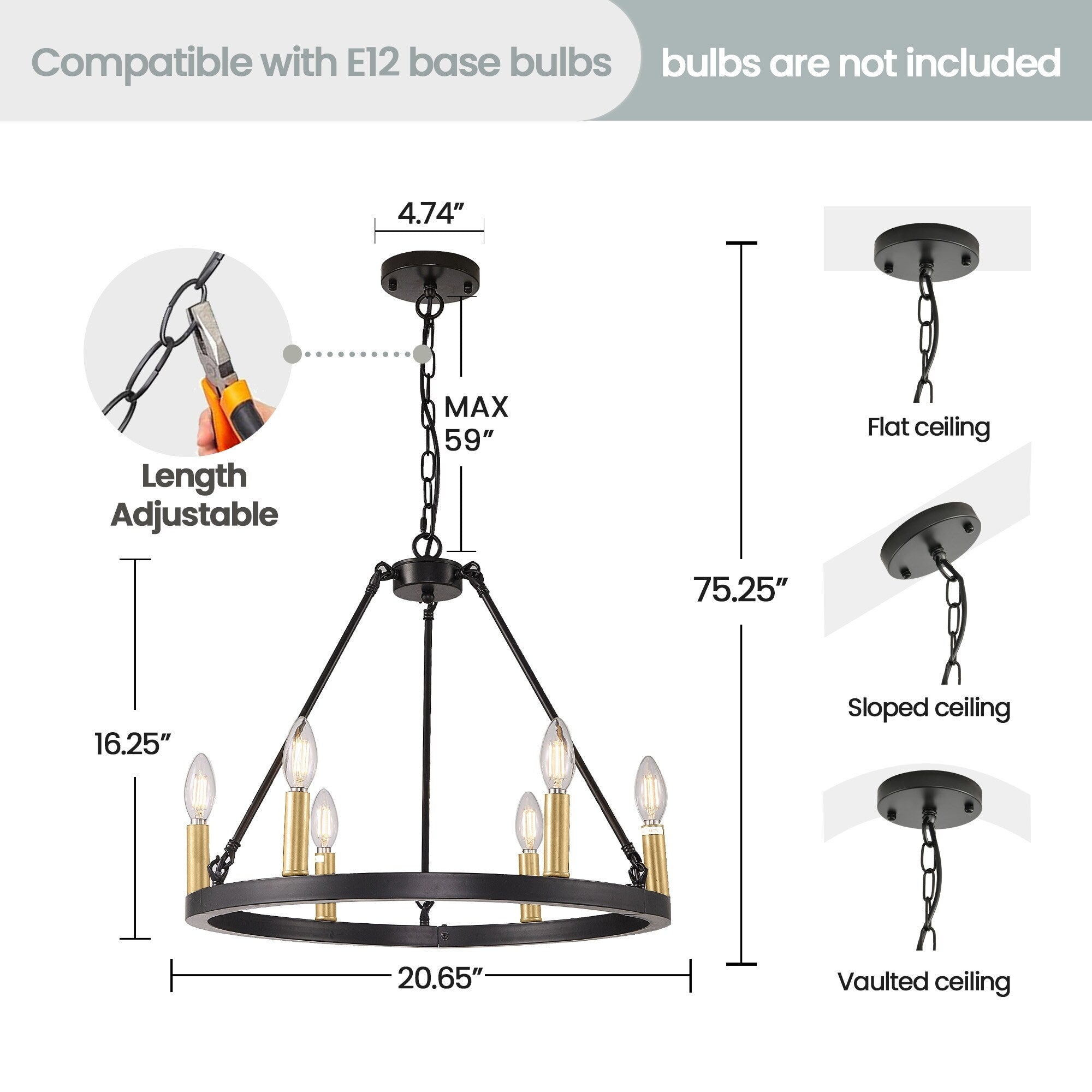 Lustre rond de 54 pouces en forme de roue de chariot avec 24 lumières