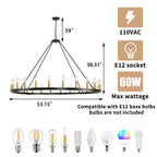 Lustre rond de 54 pouces en forme de roue de chariot avec 24 lumières