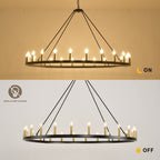 Lustre rond de 54 pouces en forme de roue de chariot avec 24 lumières