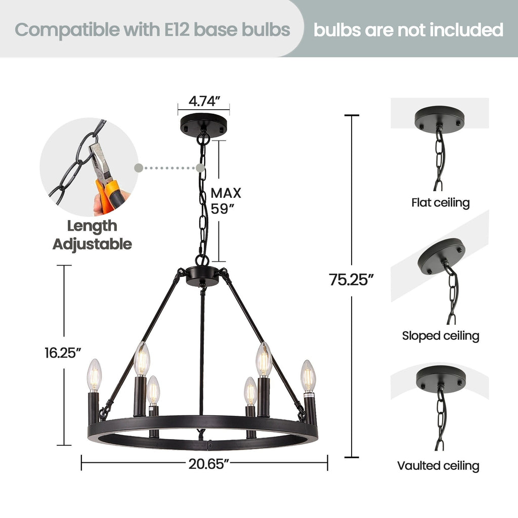 Lustre rond de 54 pouces en forme de roue de chariot avec 24 lumières