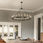 Lustre rond de 54 pouces en forme de roue de chariot avec 24 lumières