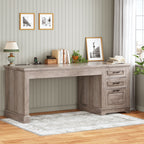 Bureau de direction de style campagnard, bureau à domicile avec tiroir pour dossiers suspendus, support pour écran, prise électrique