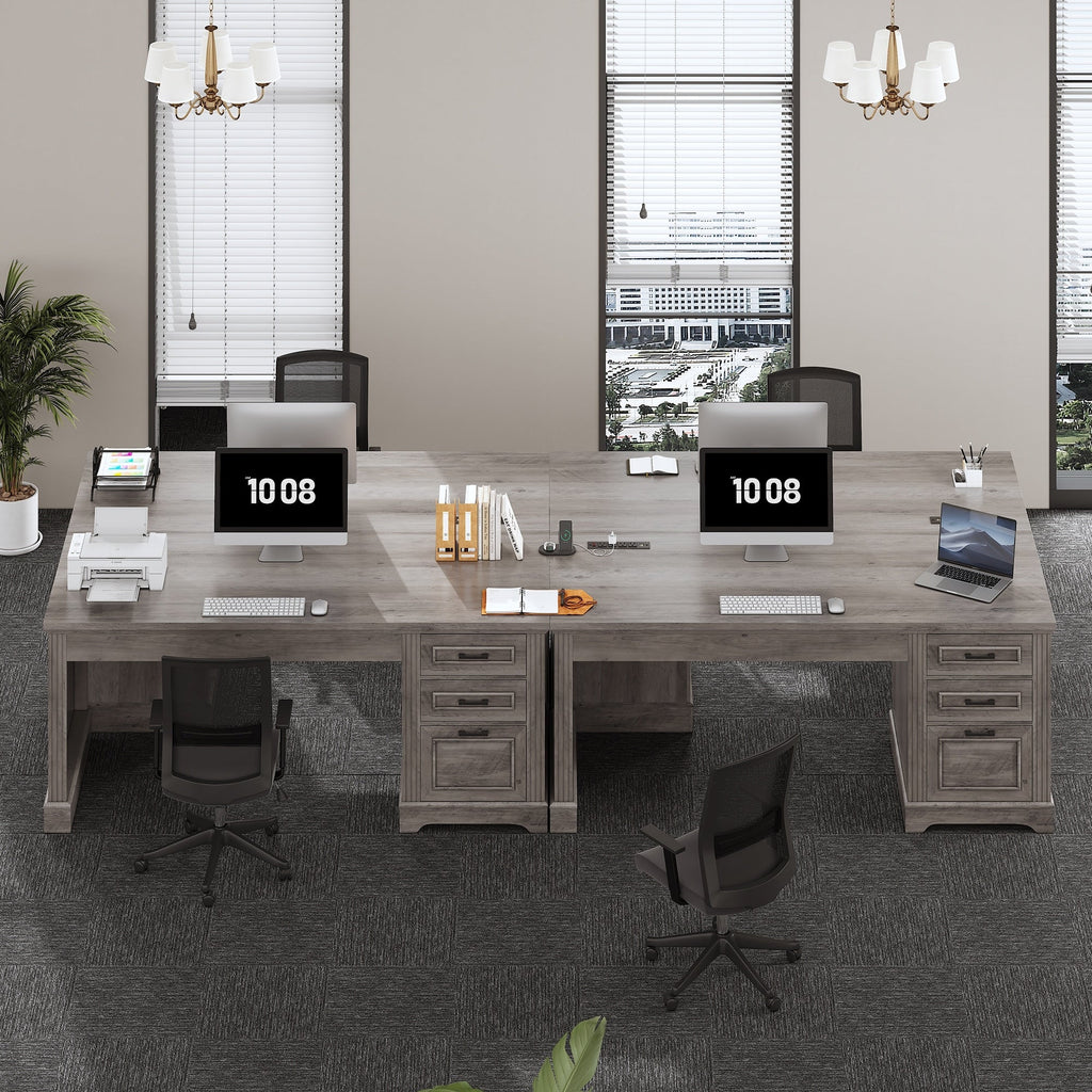 Bureau de direction de style campagnard, bureau à domicile avec tiroir pour dossiers suspendus, support pour écran, prise électrique