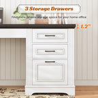 Bureau de direction de style campagnard, bureau à domicile avec tiroir pour dossiers suspendus, support pour écran, prise électrique